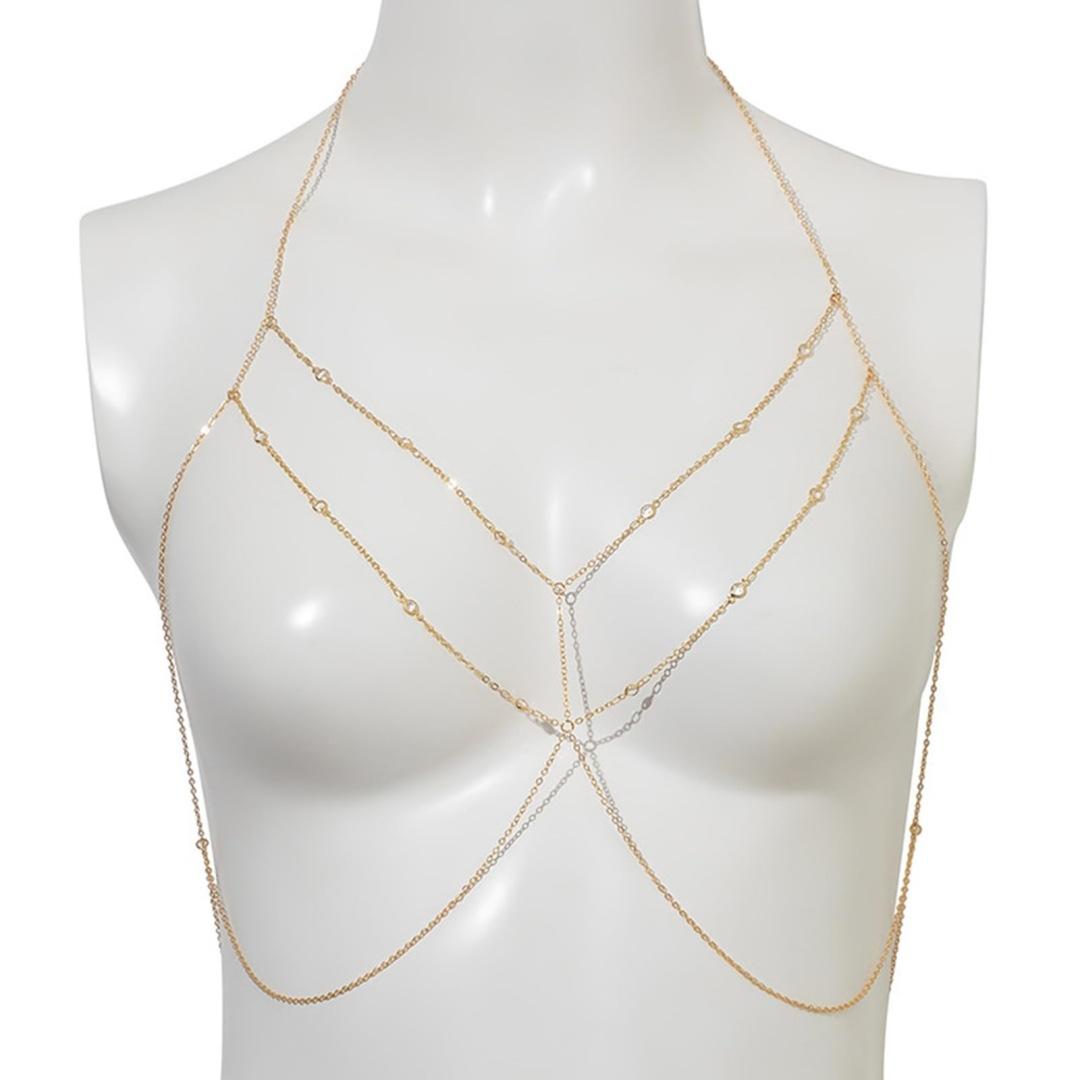 Fashionable and sexy metal chain with rhinestones, versatile and unique beach-style women's chest chain, not easy to fade
