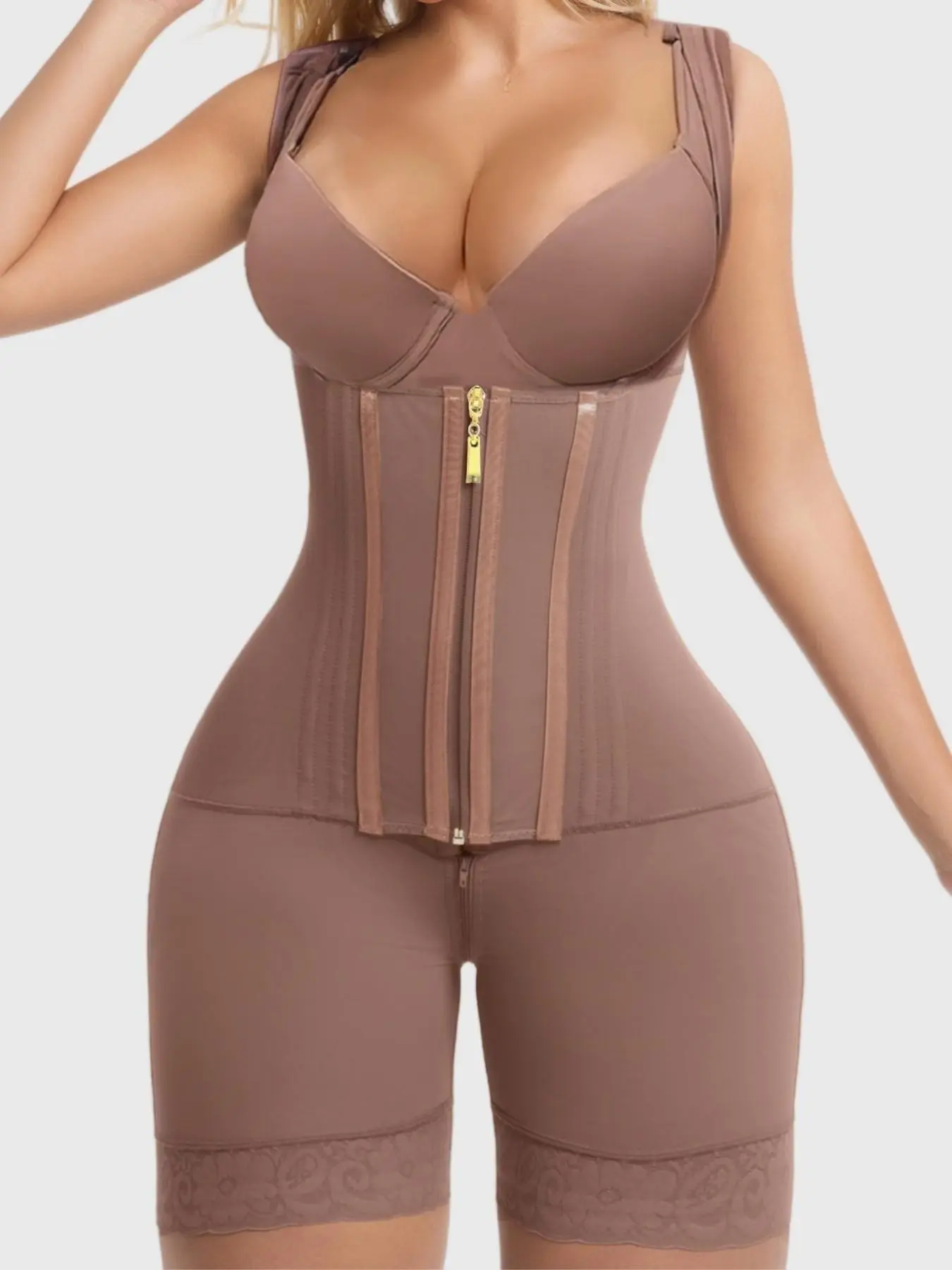 1 Count Women's Butt Lifting Tummy Control Bodysuit, Fajas, Colombian Shapewear, Shapewear with Adjustable Hooks & Zipper Closure, Hourglass Curves Double Compressing Jumpsuit, Suitable for Various Occasions