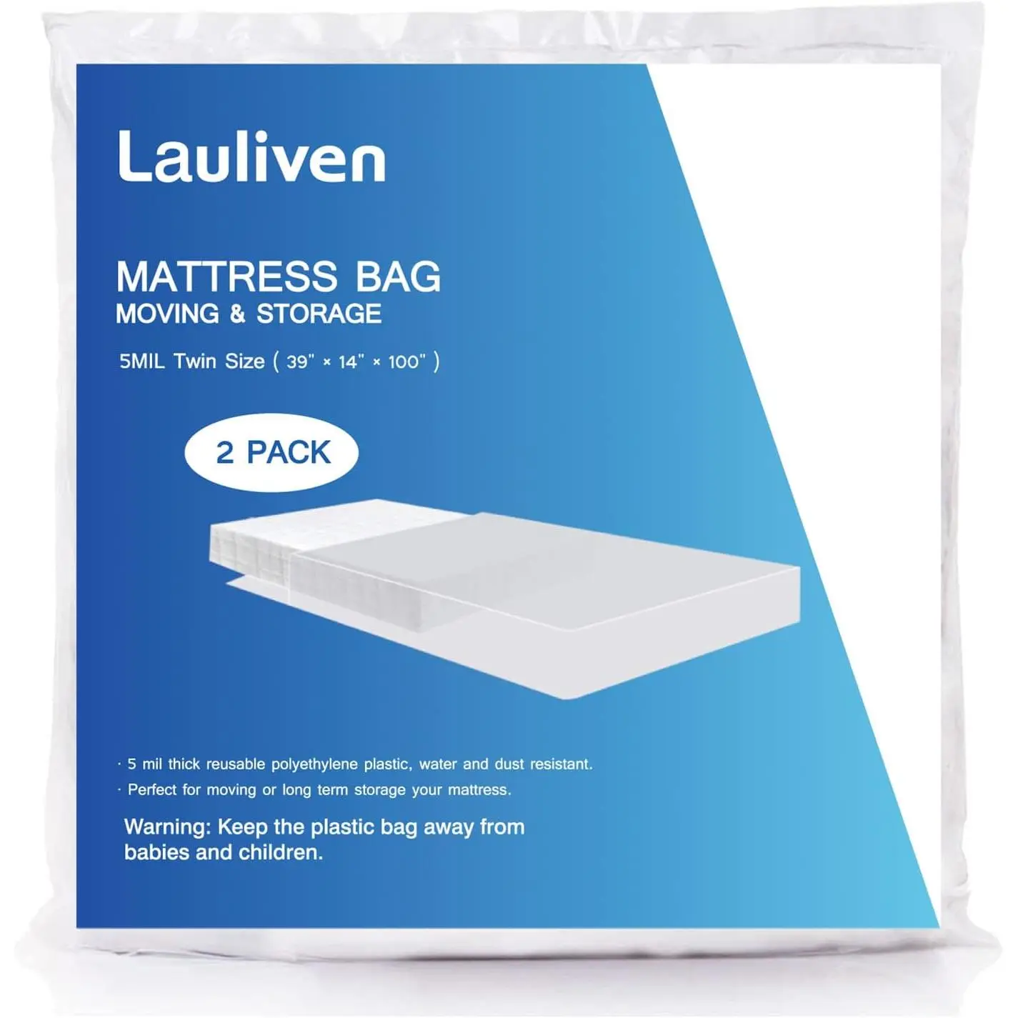 2-Pack Mattress Bag for Moving - Twin Size Mattress Bag - 5 Mil Duty - Thick Mattress Cover Protection - 39 x 100 Inch