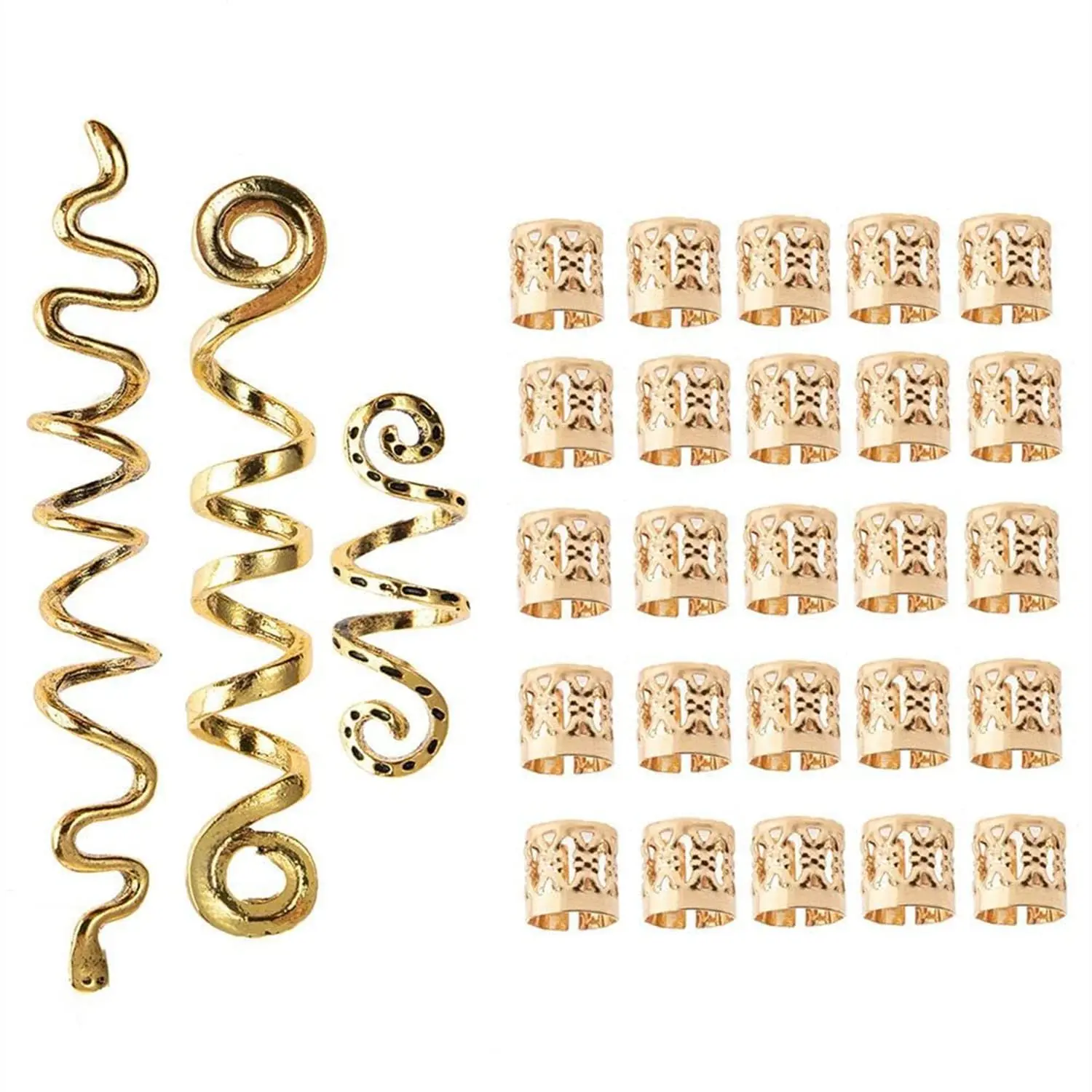 28- Spiral Coils Dreadlock Beads Braids Rings Clips Metal Cuffs Loc Hair  Wraps Accessory Snake Clips for Women & Girls ()