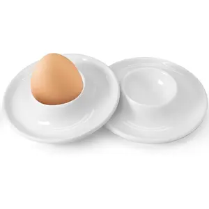 2 PCS Ceramic Egg Cups White Hard Boiled Egg Holders for Restaurant Kitchen and Parties for Breakfast Serving and Meal (Circle)