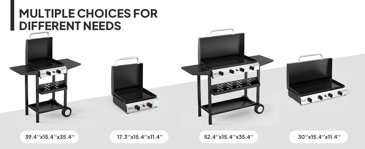 ROVSUN 2/4 Burner Portable Propane Griddle with Enameled Tray & Lid, 20000/40000 BTU Rolling Flat Top Gas Grill with Electronic Ignition, Side Shelves & Regulator for Outdoor Cooking Camping BBQ Tailgating SpringStatements