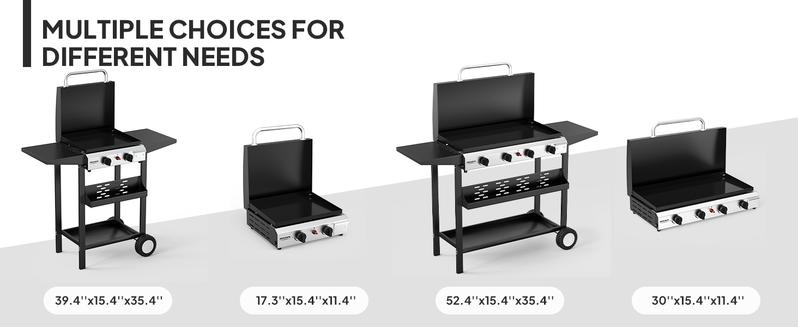 ROVSUN 2/4 Burner Portable Propane Griddle with Enameled Tray & Lid, 20000/40000 BTU Rolling Flat Top Gas Grill with Electronic Ignition, Side Shelves & Regulator for Outdoor Cooking Camping BBQ Tailgating
