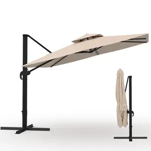 10 x 10 Ft Square Cantilever Patio Umbrella, 360° Rotation, Adjustable Height, Heavy Duty Aluminum, for Garden, Poolside, Base Not Included