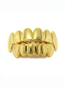 Hip Hop Teeth Grillz Set, Electroplated Real Gold, Trendy Daily Wear, Bold Hip Hop Style, Unique Fashion Accessory
