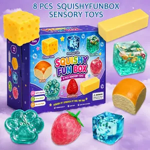 Soft Blind Box Set of 8, Malt Sugar Slow Release Mystery Soft Boxes, Fun Food Animal Sensory Toys, Stress Relief Party Gifts