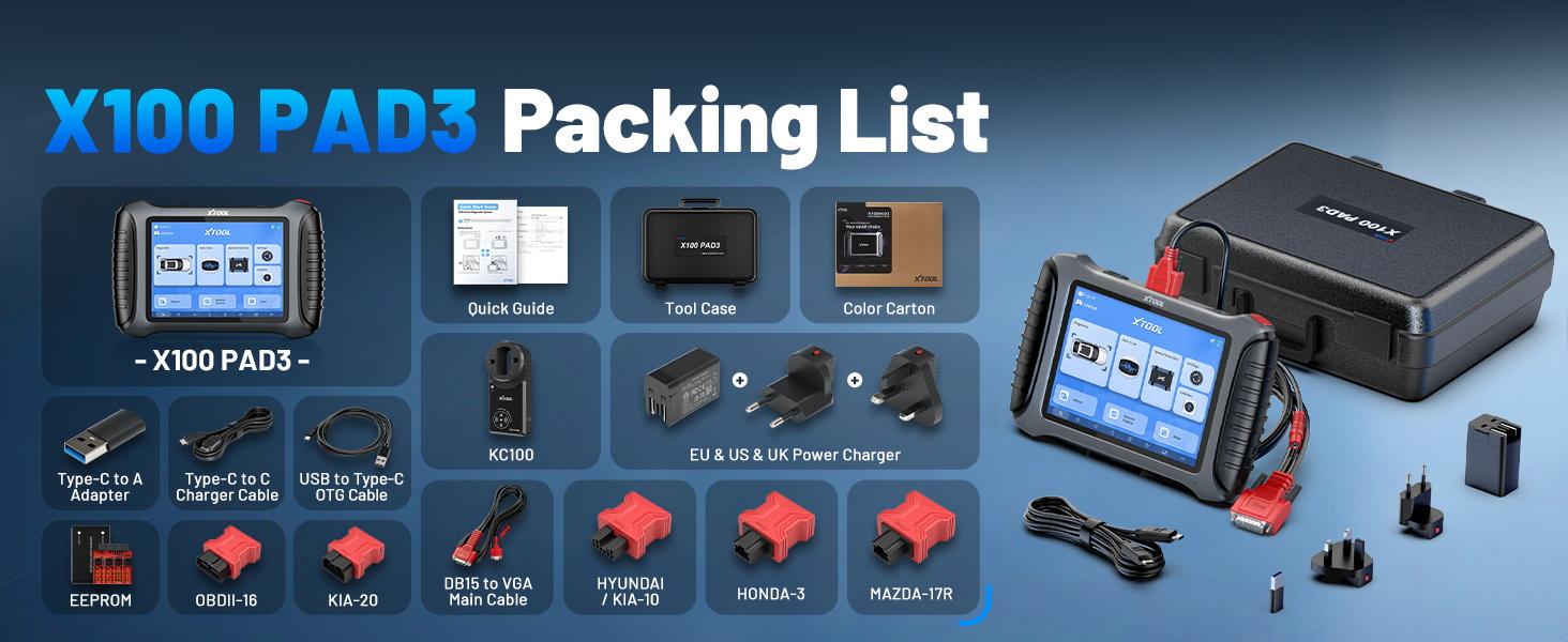 XTOOL X100 PAD3 Scan Tool & Programmer Tool with [KC100+EEPROM Adapter $350 Value Kit], All System Bidirectional OBD2 Scanner with FCA AutoAuth, 38+ Resets, ECU Coding, CAN FD & DOIP, 2 Years Update
