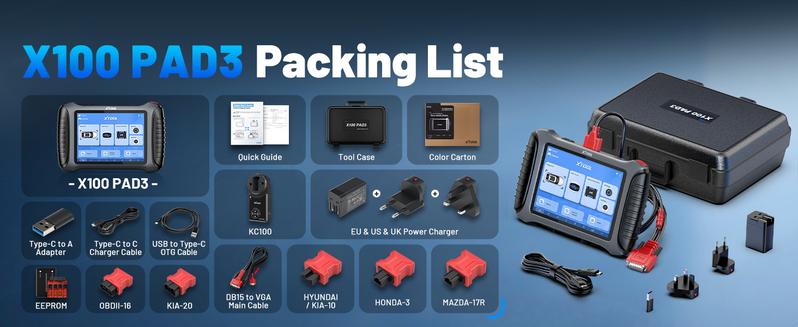 XTOOL X100 PAD3 Scan Tool & Programmer Tool with [KC100+EEPROM Adapter $350 Value Kit], All System Bidirectional OBD2 Scanner with FCA AutoAuth, 38+ Resets, ECU Coding, CAN FD & DOIP, 2 Years Update