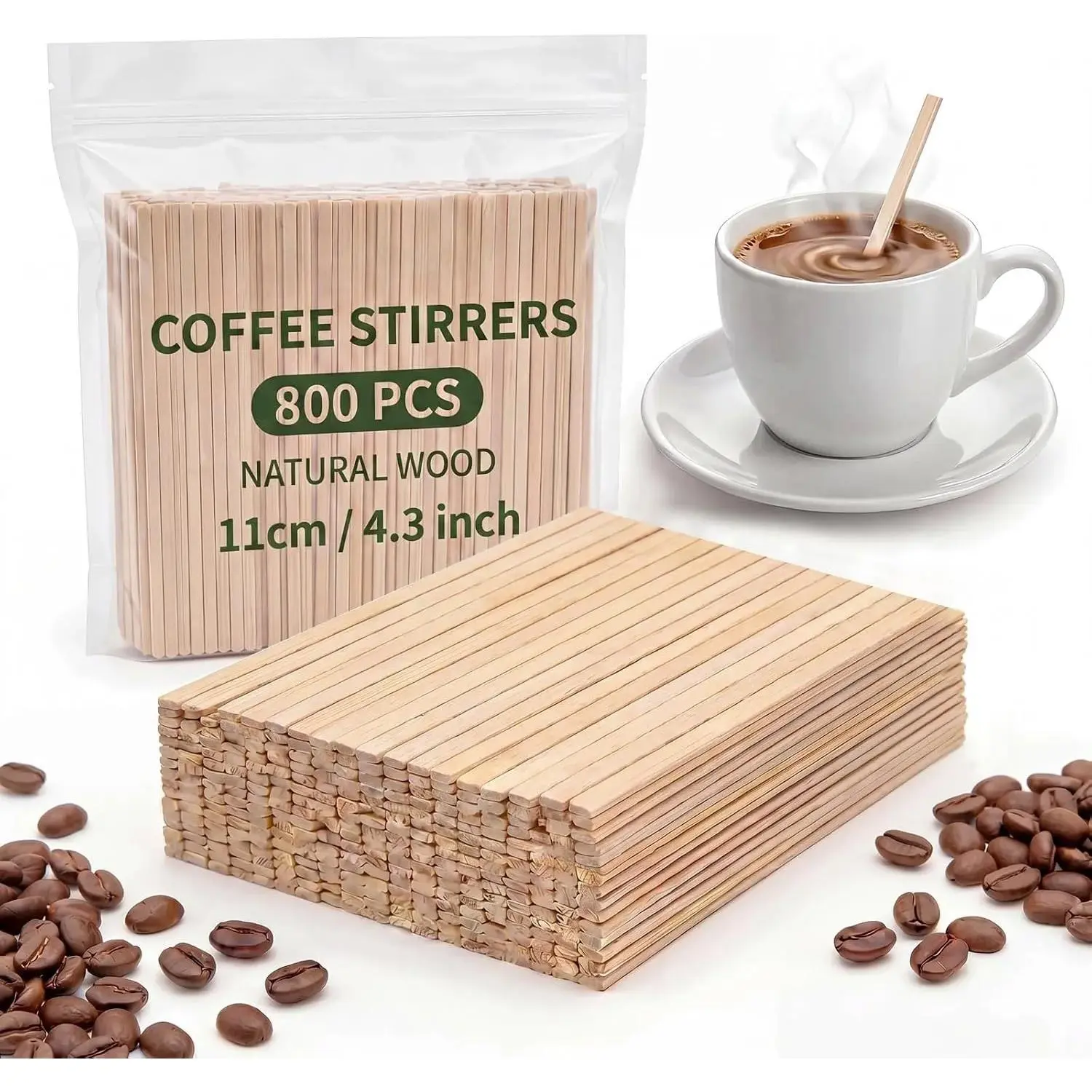800 Pcs Wooden Coffee Stirrers, 4.3 Inch Wooden Stirrers Sticks for Espresso Cups, Wooden Stir Sticks for Stirring Coffee, Tea, Beverages, Hot Chocolate, Cold Drinks (4.3 Inch/11 cm)