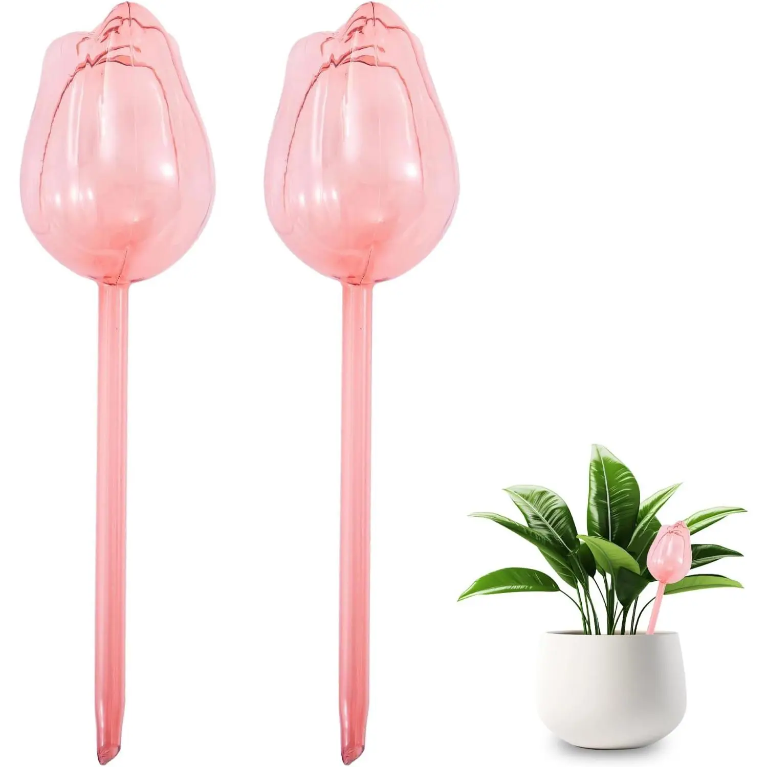 Creative Flower-Shaped Self Watering Globes for Indoor Outdoor  – 2"x2"x5" PVC Automatic Drip Irrigation Bulbs for  – Cute Lazy Watering System for Garden &  Decor (Champagne)