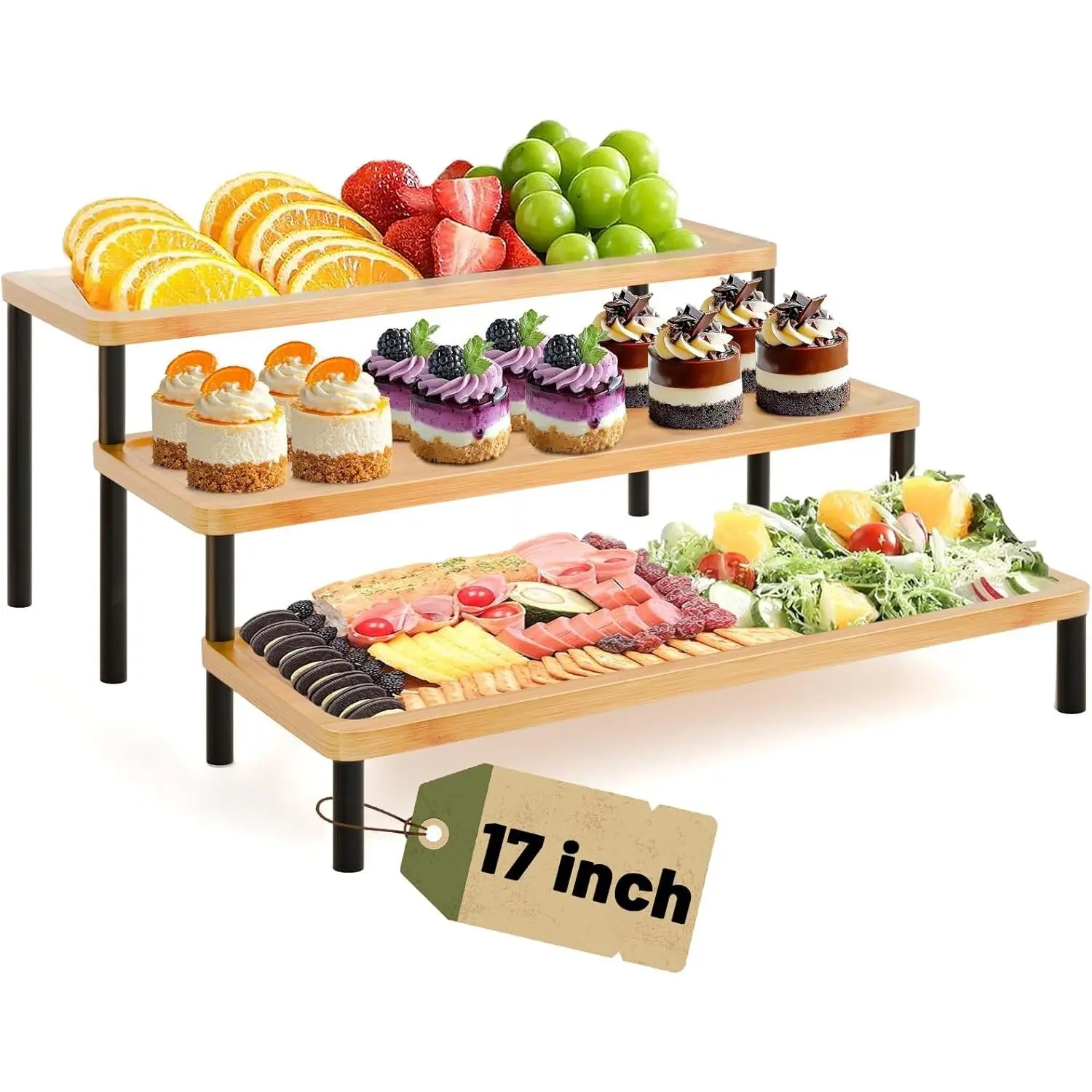 3 Tier Serving Tray Set, 17" Reusable Platter Tower Stand for Party Supplies, Afternoon Tea, Dessert Table Display, Ideal for Holding Food Fruit Cookie Appetizer Dessert