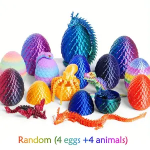8-Piece Set, 3D Printed Surprise Egg Models, Random 4 Animals + 4 Eggs, Multicolor, Jointed, Home Desk Decor, Garden Decoration, Gift Ideas