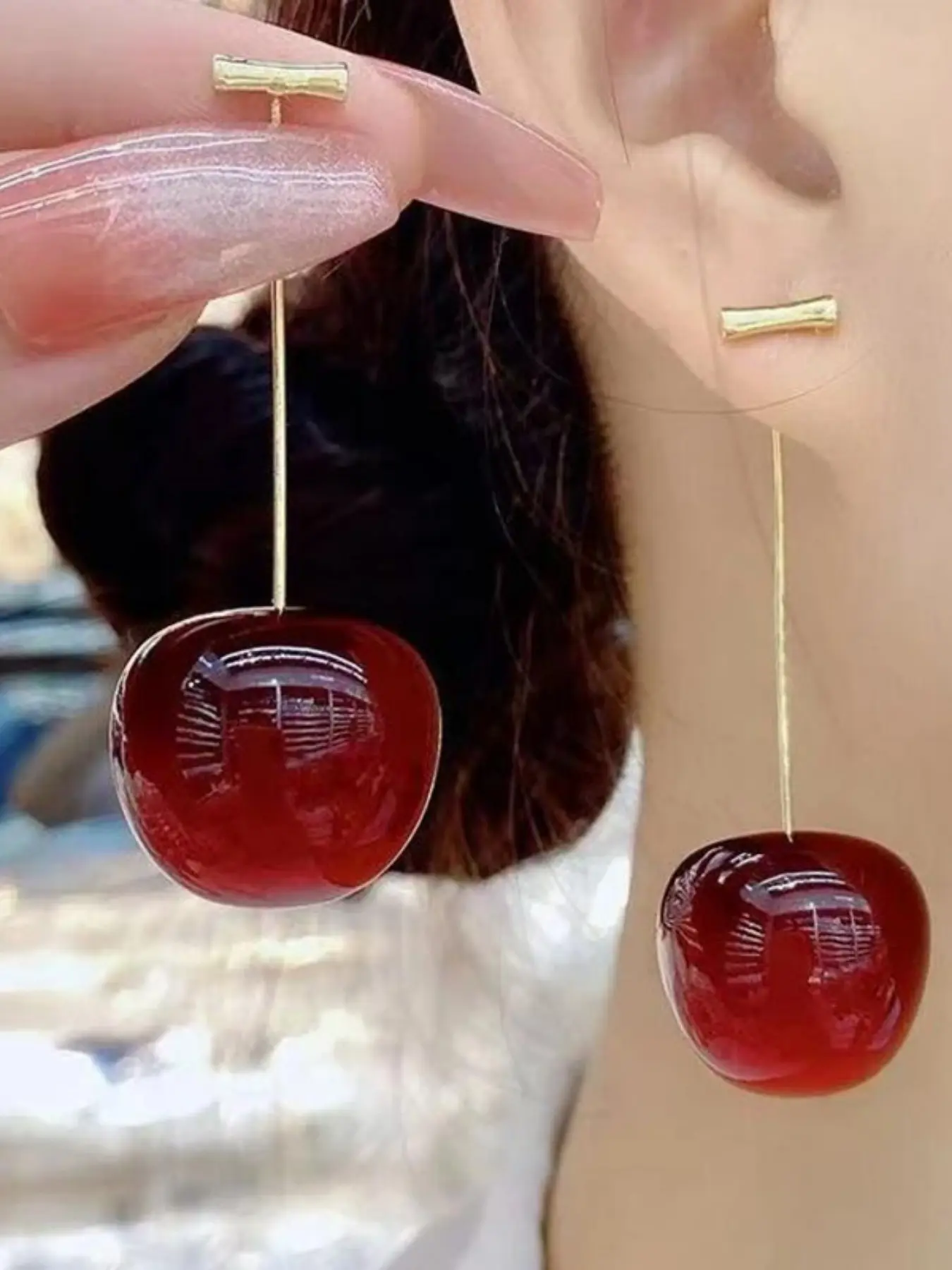 1 Pair of Fresh Sweet Red Cherry Stud Earrings, Cherry Drop Earrings for Women, Fruit Themed Ear Jewelry, Charming Ornaments