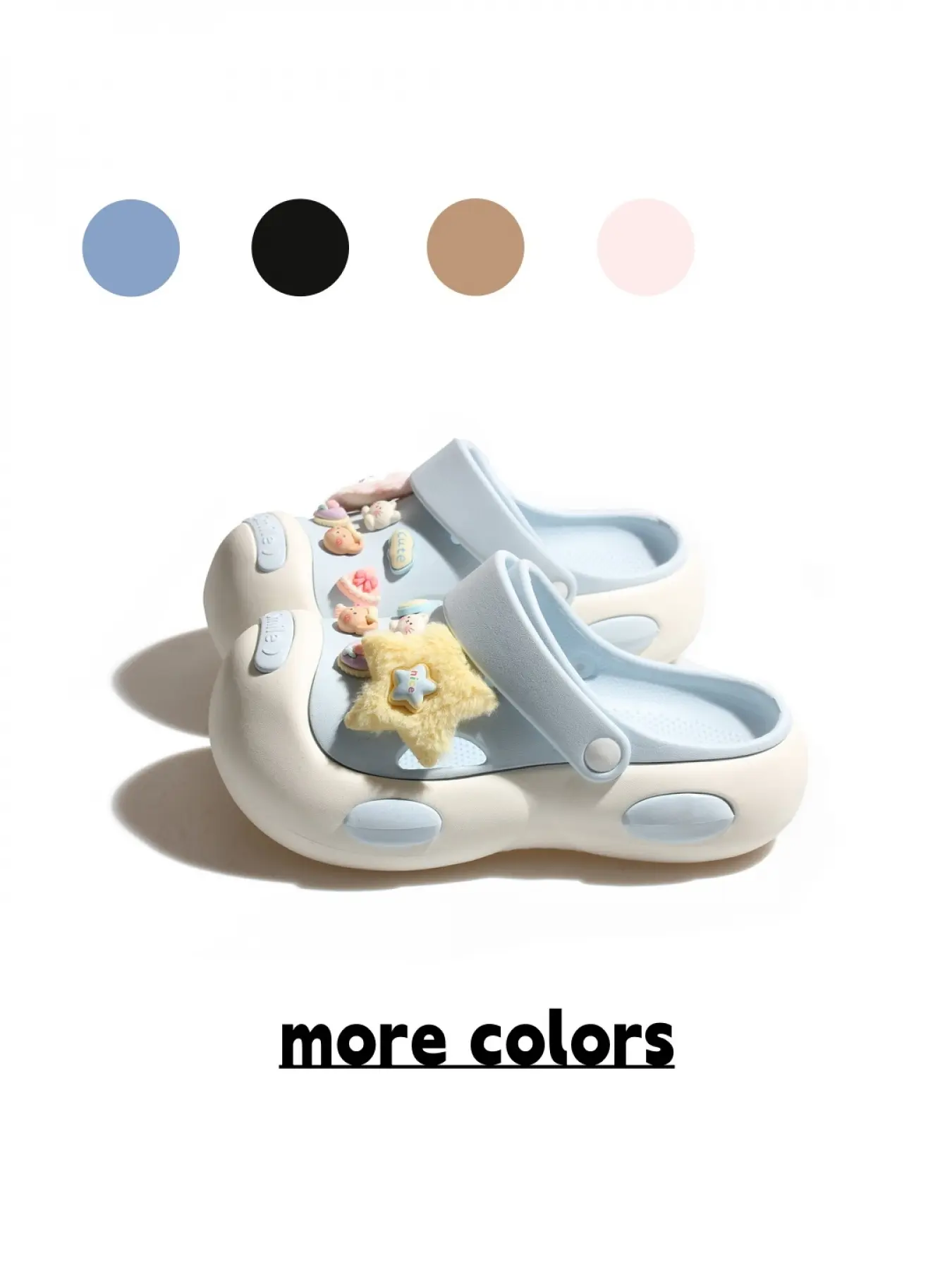 Women's Light Khaki & Brown Two-tone Lightweight EVA Soft Elastic Clogs with Cute Cartoon Charms, Versatile Comfortable Slides, Outdoor Slippers for Indoor & Outdoor Multi-scenario Use