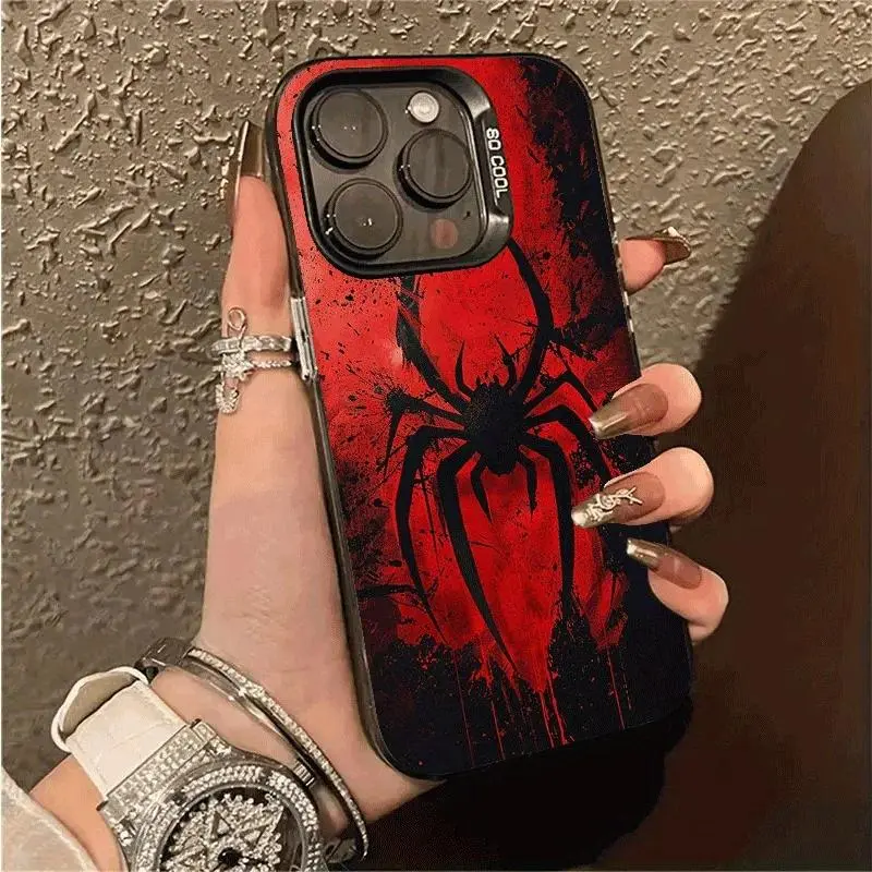 Trendy Retro Black Red Spider Pattern Phone Case for iPhone 17 16e Pro Max 15 14 13 12 11 Samsung Galaxy S26 S25 S24 S23 S22 Fashionable Phone Shock Absorber Cover