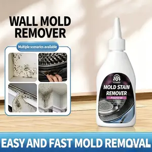 Multi-functional mildew stain remover that inhibits recurring mildew growth, rapidly breaks down stubborn black mildew spots, deeply penetrates for thorough stain removal, features a mild, safe and non-irritating formula, suitable for use in both bathroom