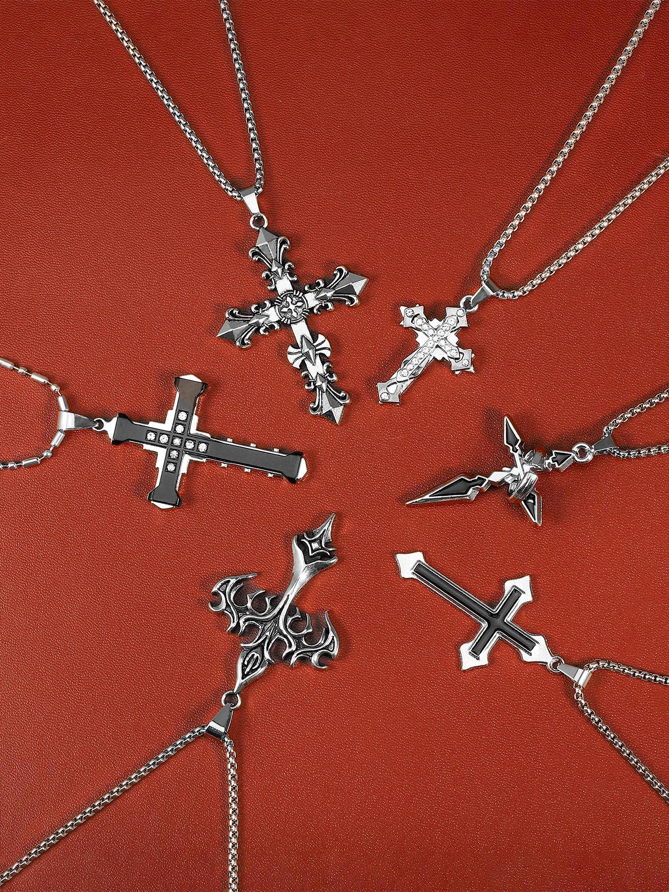 Street Style Cross Pendant Necklace, Stainless Steel Jewelry for Party, Daily Clothing Decor, Trendy All-match & Exquisite Jewelry for Birthday Gift, Cross Necklaces