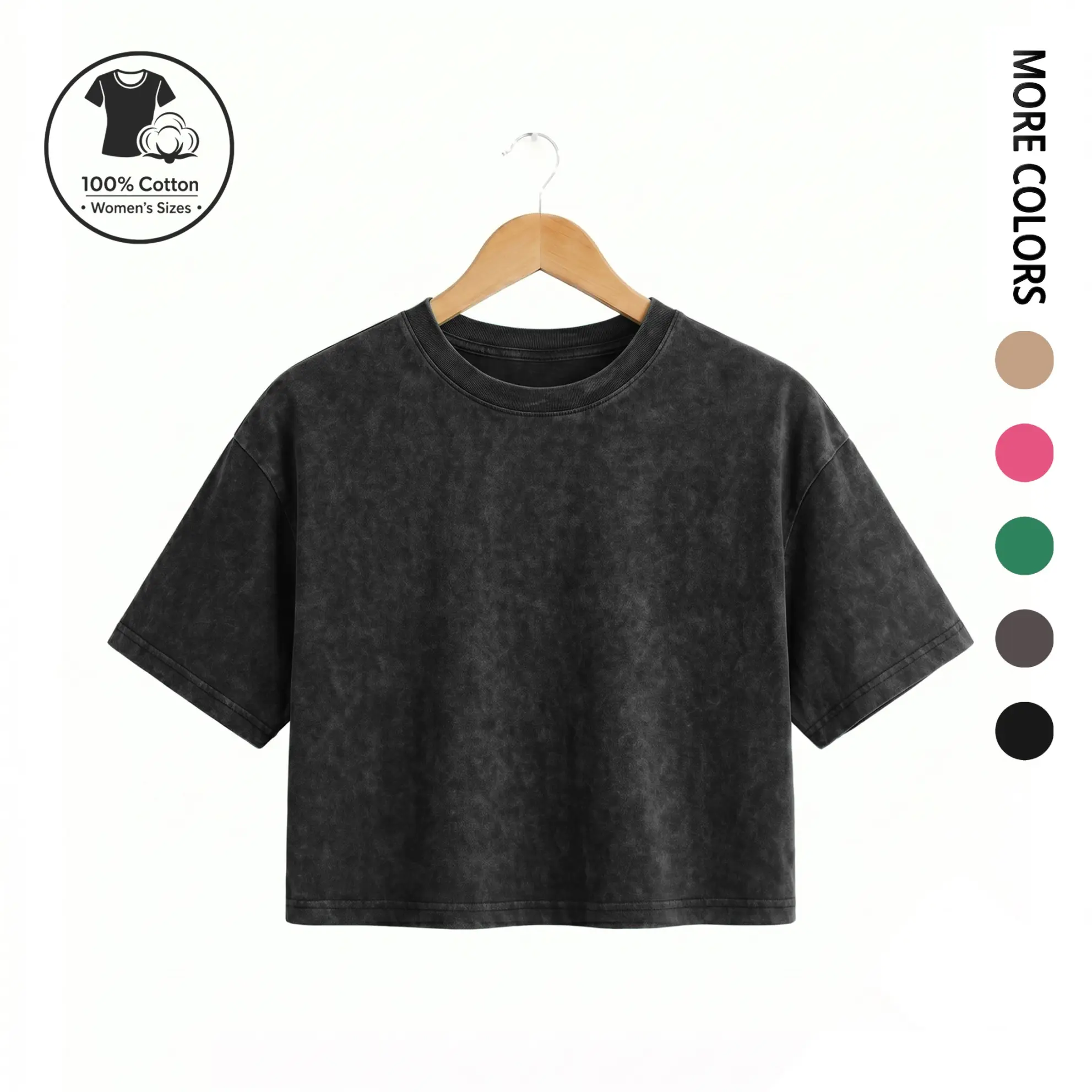 Women's 100% Cotton Garment Washed Cropped Tee – Vintage Acid Wash Y2K Streetwear Summer Crop Top, Soft Slim Fit Basic Tee