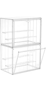 Acrylic Box Display Case, Clear Plastic Stackable Storage Bins with Magnetic Attraction Lid, Showcase for Cosmetic, Large Figures Collectibles (5 Pack, X-Large)