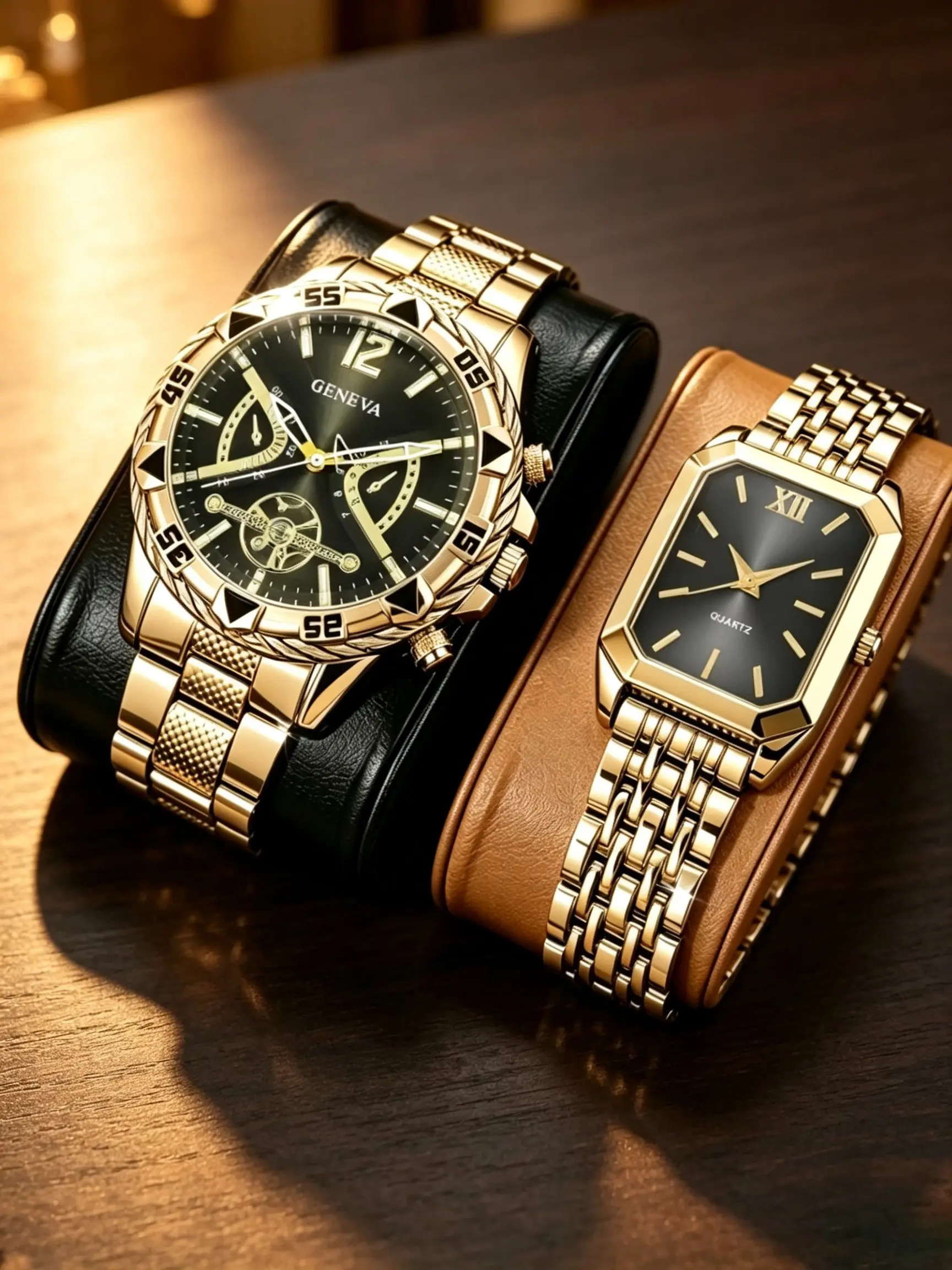 2pcs Luxury Couple Watches Set, Elegant Business Style, Perfect Gift for Family, Ideal for Holidays, High-End Fashion Timepieces