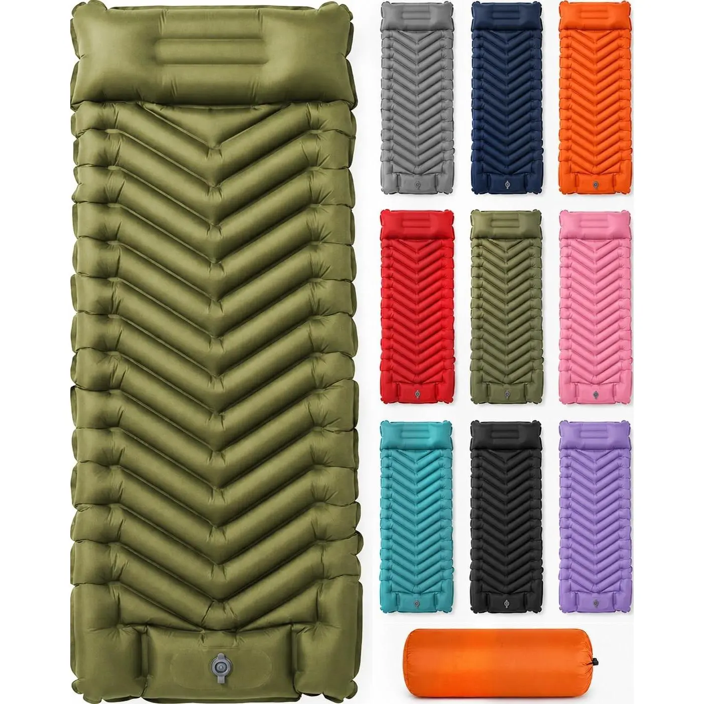 Sleeping Pad for Camping, Camping Mattress - Bed for Outdoors Self-Inflating Air Mattress for Backpacking Leak-Resistant Inflatable Travel Mat w/Foot Pump Compact Ultralight Single & Double