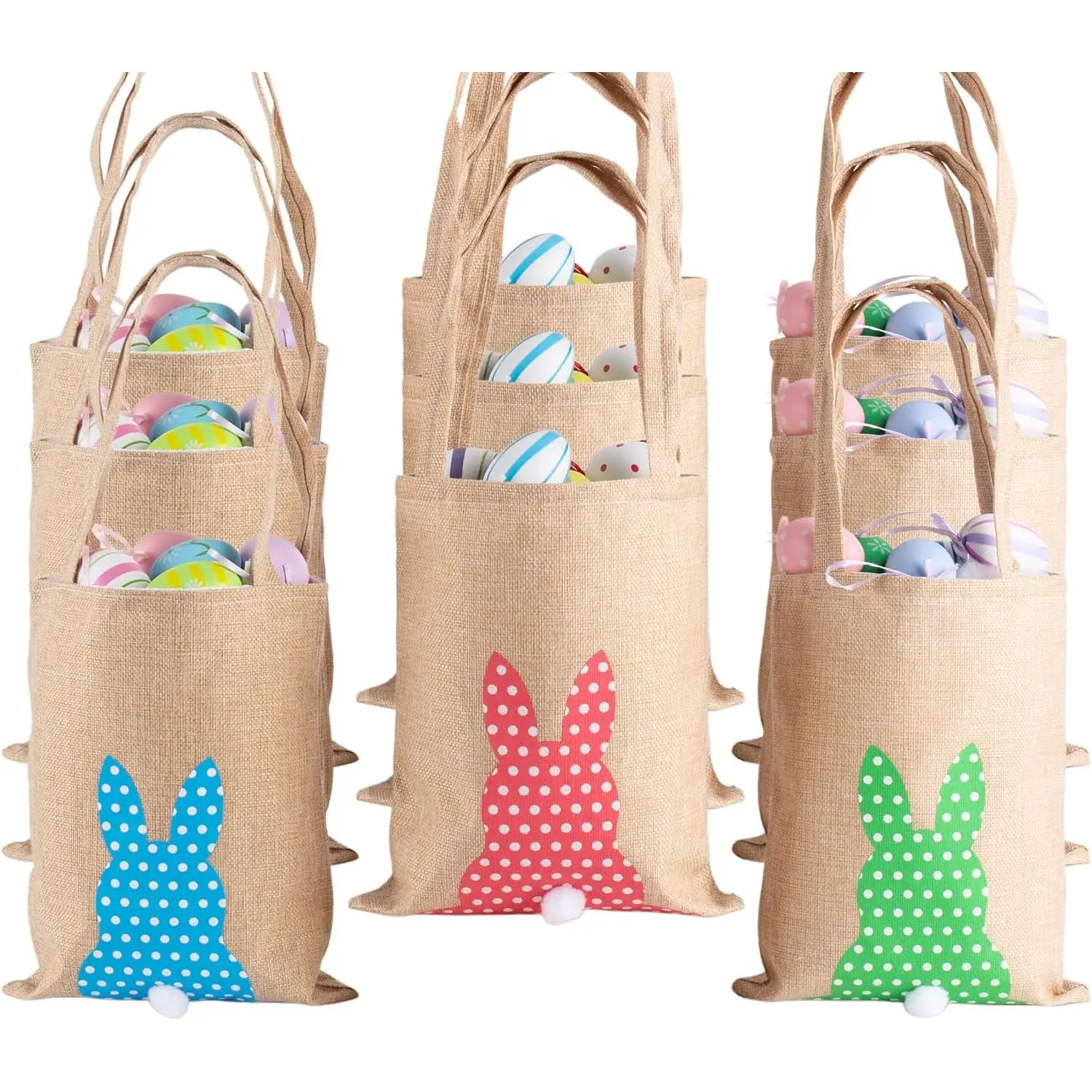 9 count Easter Burlap Bags,Bunny Gifts Bags with Handles,Easter Jute Basket  Bags, Grocery Candy Bag Gifts for Easter Egg Hunt Party Supplies