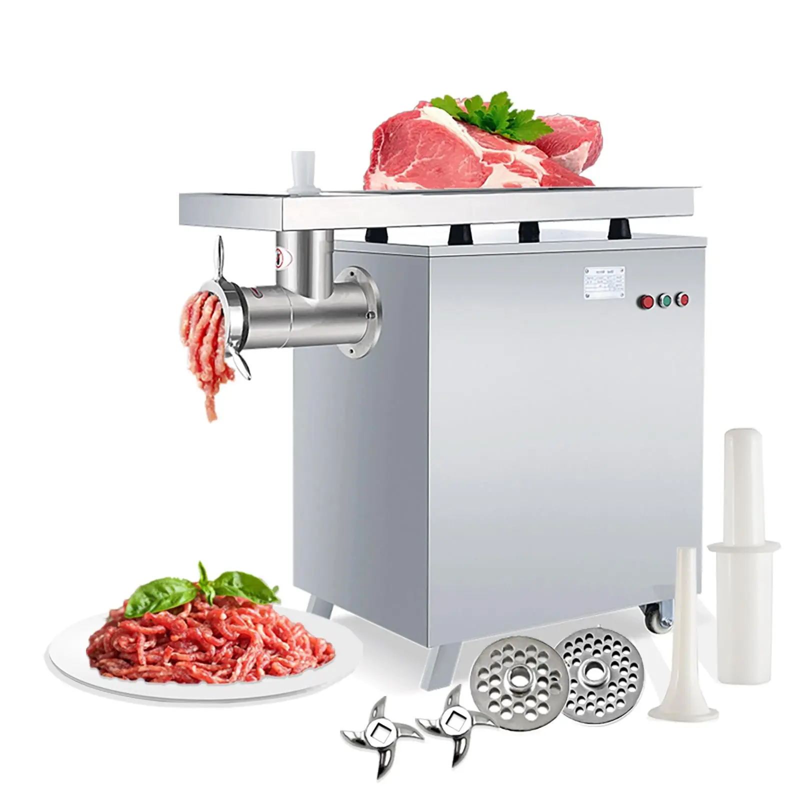 Commercial Heavy Duty Meat Grinder – Max Yield Electric Meat Grinder with 1 Sausage Tube, 2 Blades, 2 Grinding Plates (6mm/8mm) – Perfect for Home or Butcher Shop