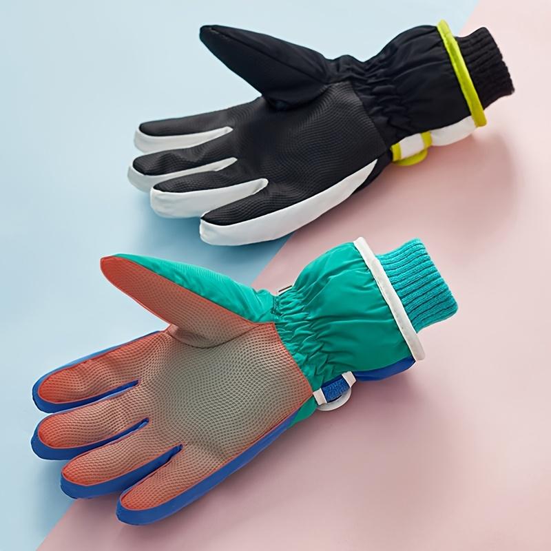 1-Pair Winter Ski Gloves - Cold Weather Thermal Gloves with Wrist Strap & Color-Coded Tips, Soft Plush Inner Lining - Ideal for Skiing, Snowboarding, Snowplay - Boys & Girls Ages 6-10 Years - Multi-Color Options (Blue, White, Black, Orange, Green, Pink, G