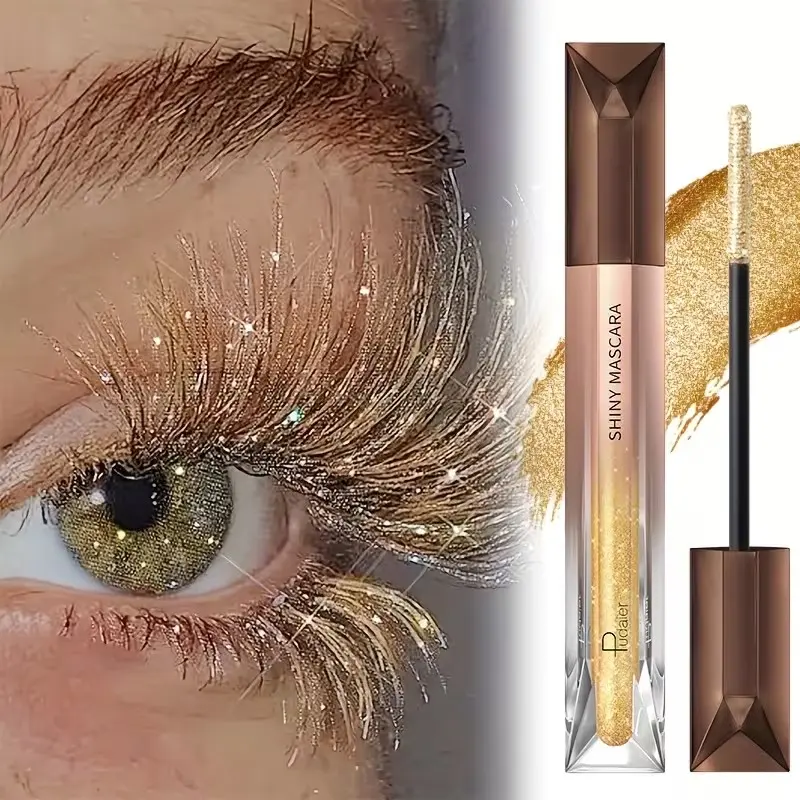 Diamond Eyelash Mascara, Pearl Fine Glitter Colorful Lash Mascara, Long Lasting No Smudge, Volumizing Curling Mascara, Gold Silver Blue