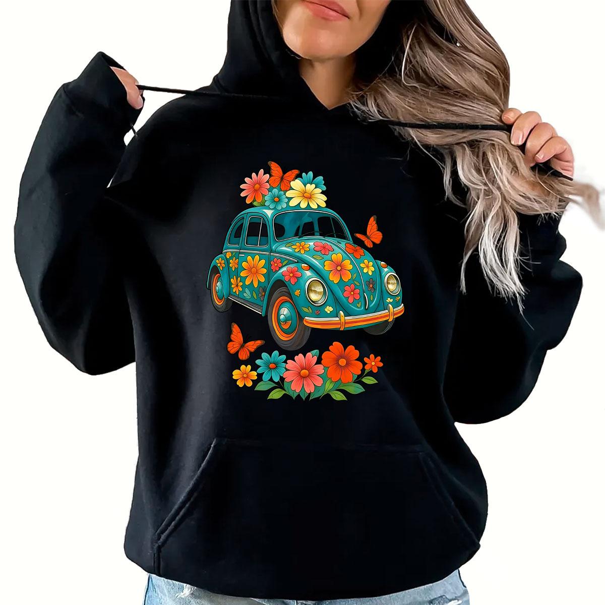 Vintage Turquoise Floral T-Shirt Casual Perfect For Daily And Party Wear Made In USA For Women For Men [ZinniaZip cotton t-shirt/sweatshirt/hoodie, soft and comfortable]