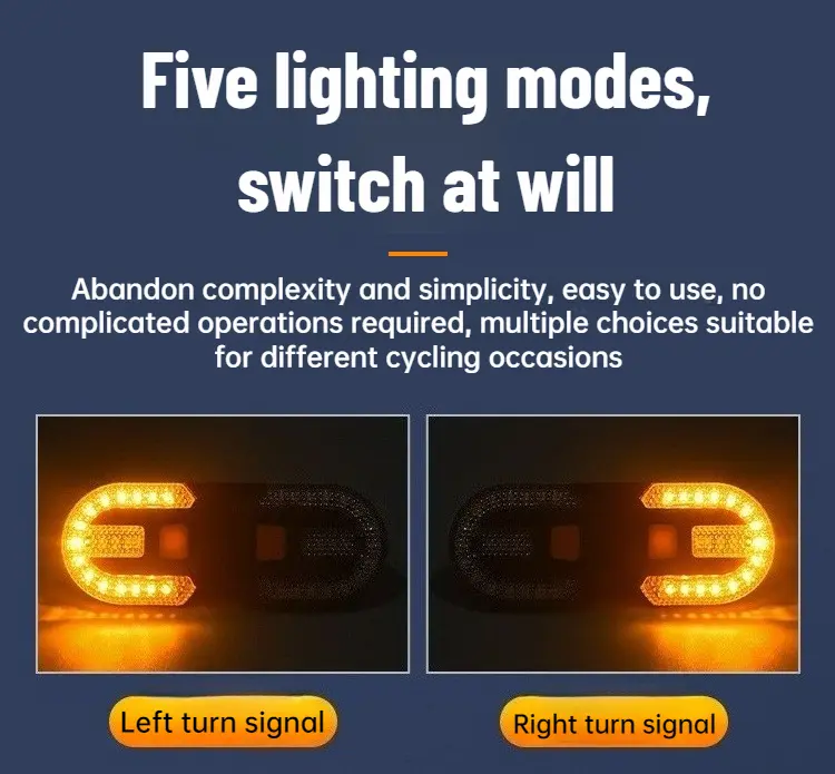 1825 Bicycle Turn Signals with Alarm - USB Charging Controller, Split/Integrated Rear Tail Light, 5 Modes, Waterproof Strobe, Front/Rear Mountable, Portable Bikes Lights & Reflectors