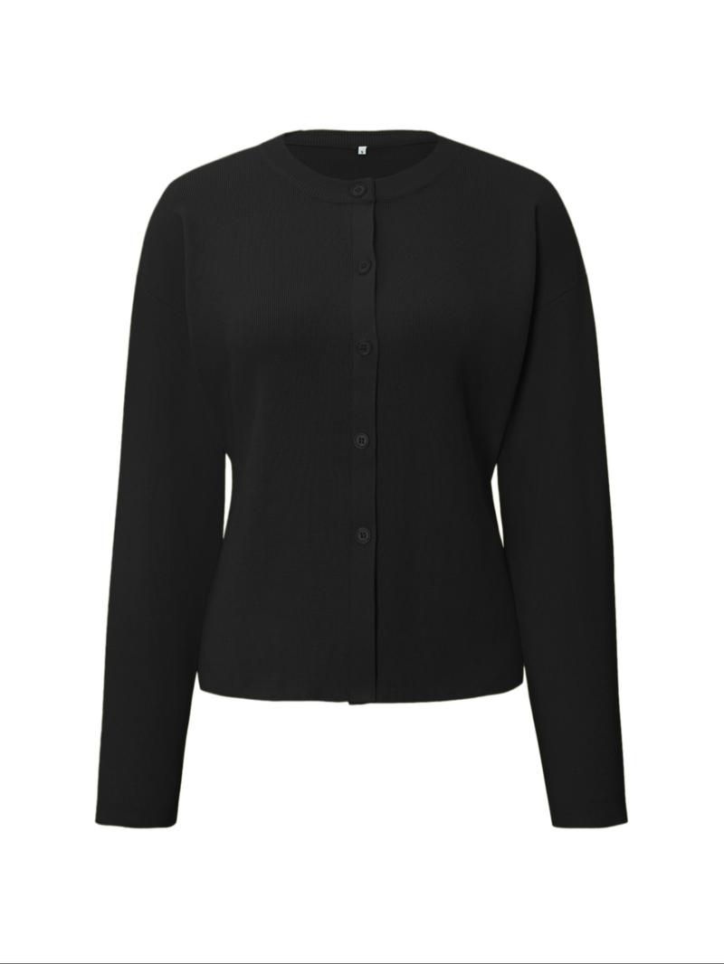 Women's Casual Long Sleeve Sweater, Plain Color Knit Cardigan, Fall Season Slim-Fitting Outerwear for Daily Wear, Knitwear