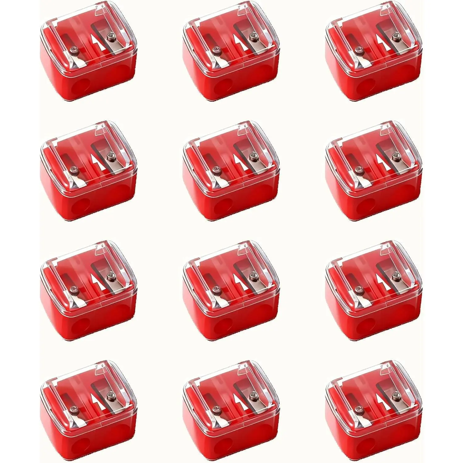 12 Pcs Double Hole Eyeliner Sharpener, Red Handheld Sharpeners with Removable Cover for Eyebrow Pencil, Eyeliner and Lip Liner