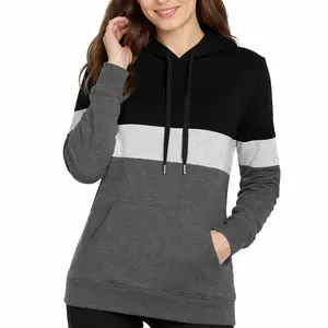 Women's Colorblock Hoodie | Pink Gray Pullover Sweatshirt | Casual Daily Outdoor Wear | Warm Fleece Top