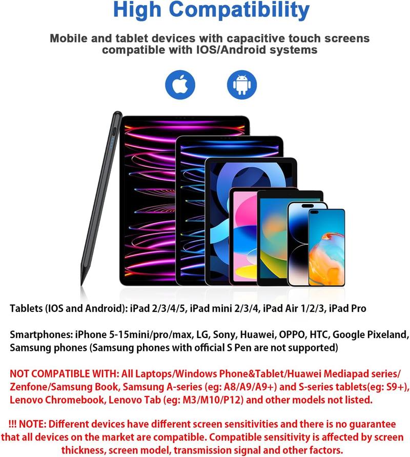 Stylus Pens for Touch Screens Power-Display Tablet Pen POM Tip  Digital Touch Pen Compatible with /iPad/iPad Pro//and Other iOS/Android Smartphone and Tablet Devices (Black)