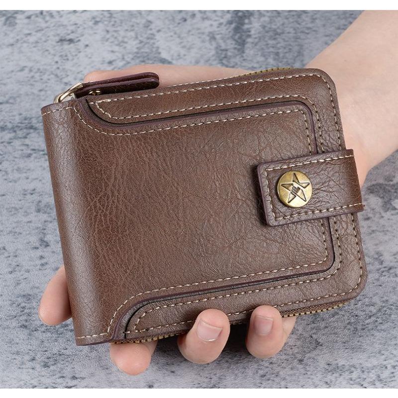 2026 New Retro Men's Short Wallet | Horizontal Zip Multi-functional Card Holder | Buckle Coin Purse