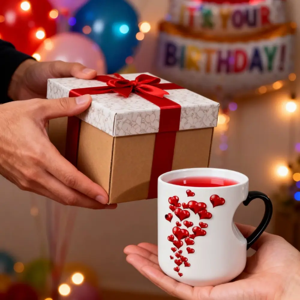 Heart Handle Color Changing Mug, Heat Sensitive Ceramic Coffee Cup, Ideal Valentine's Day Gift