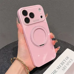 [Flash Fit] Protective Phone Case for iPhone 13-17 Series, Candy-Colored Ice-Feel Glass Cover, Magnetic Attachment, 360-Degree Rotatable Stand