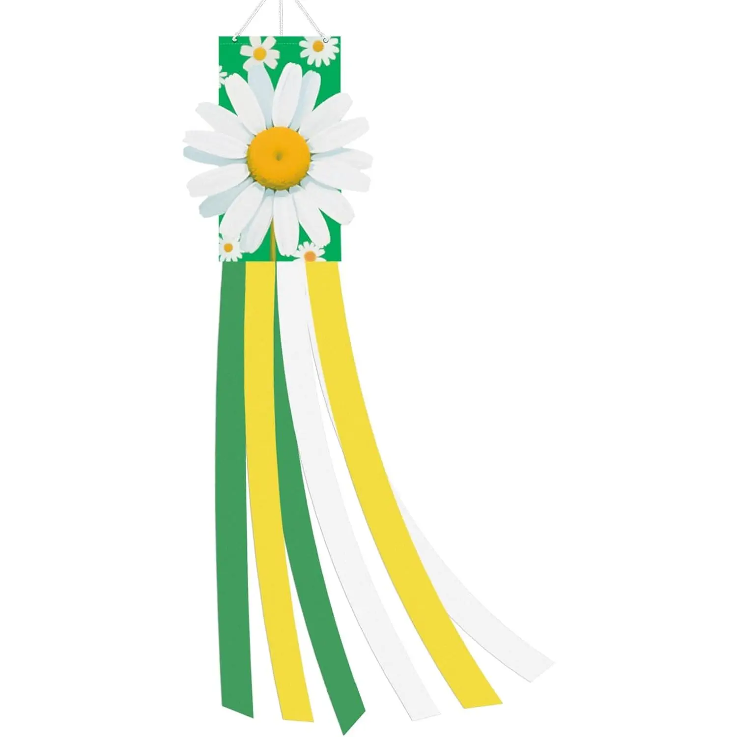 40 Inches  Daisy Windsock Decoration, Dimensional  Outdoor Wind Sock with Green, White, and Yellow Streamers for Garden, Yard, Porch, Spring and Floral-Themed Party Decor