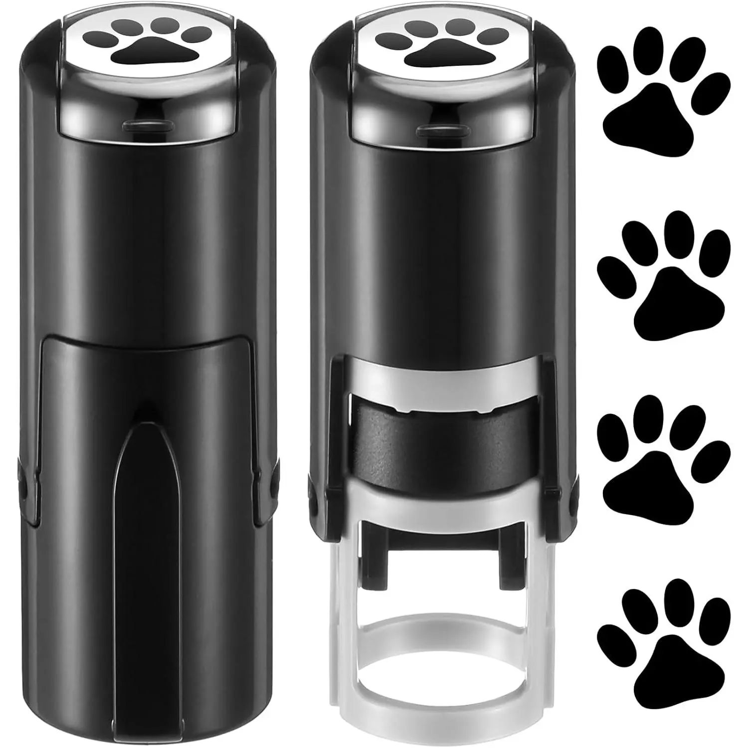 2 Pack Paw Print Stamps Animal Paw Print Stamper Mini Black Self Inking Stamps for Classroom Party Educational Learning Activities Craft Supplies