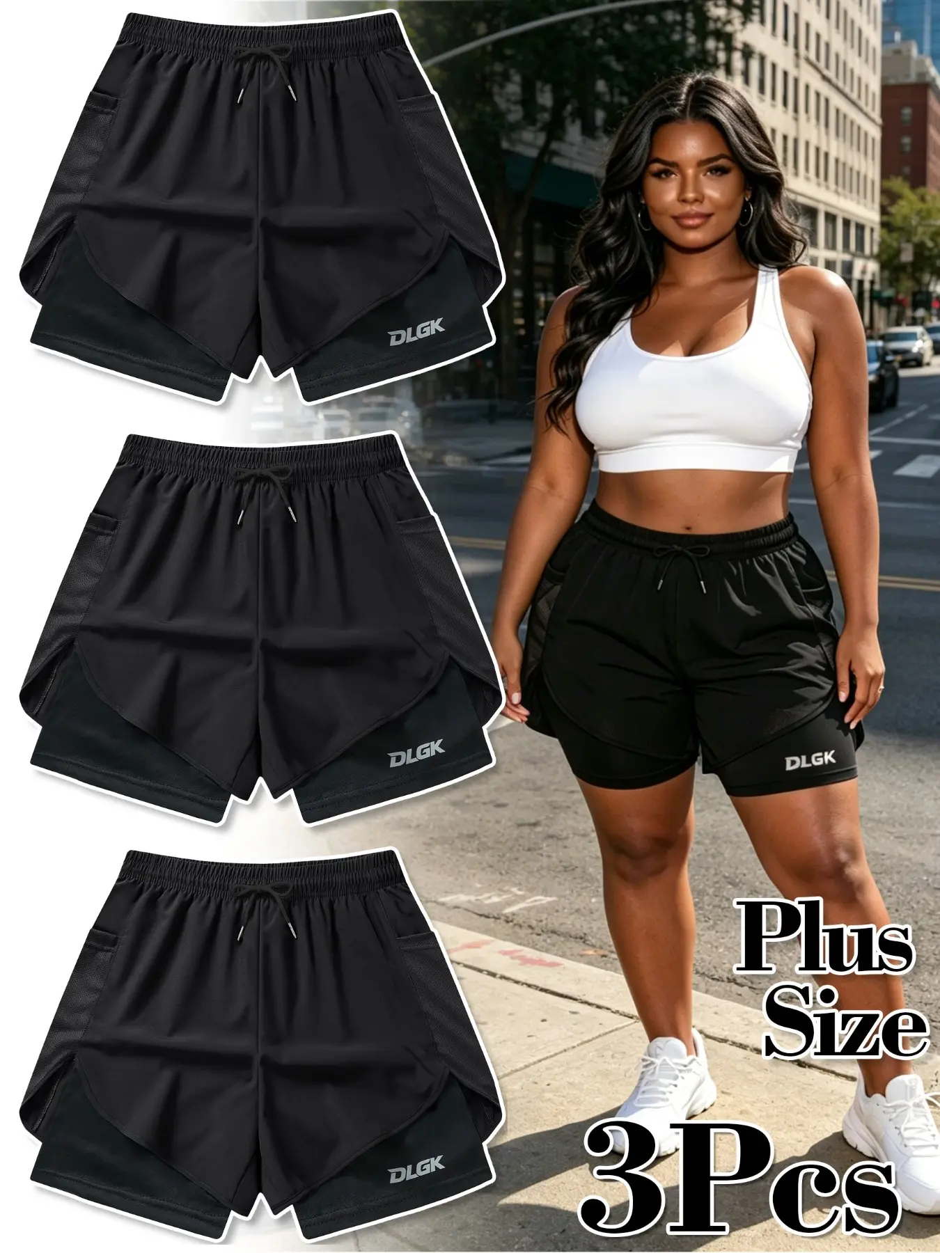 DLGK Women's Plus Size Elastic Waist Drawstring Sporty Shorts, Comfortable Loose-Fitting Gym Wear, Ideal for Daily Activities, Activewear Shorts