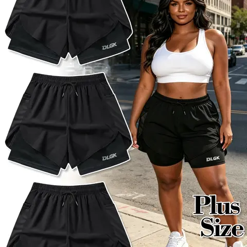 DLGK Women's Plus Size Elastic Waist Drawstring Athletic Shorts, Comfortable Loose-Fit Gym Shorts, Workout Exercise Shorts, Ideal for Workout, Running, and Daily Wear