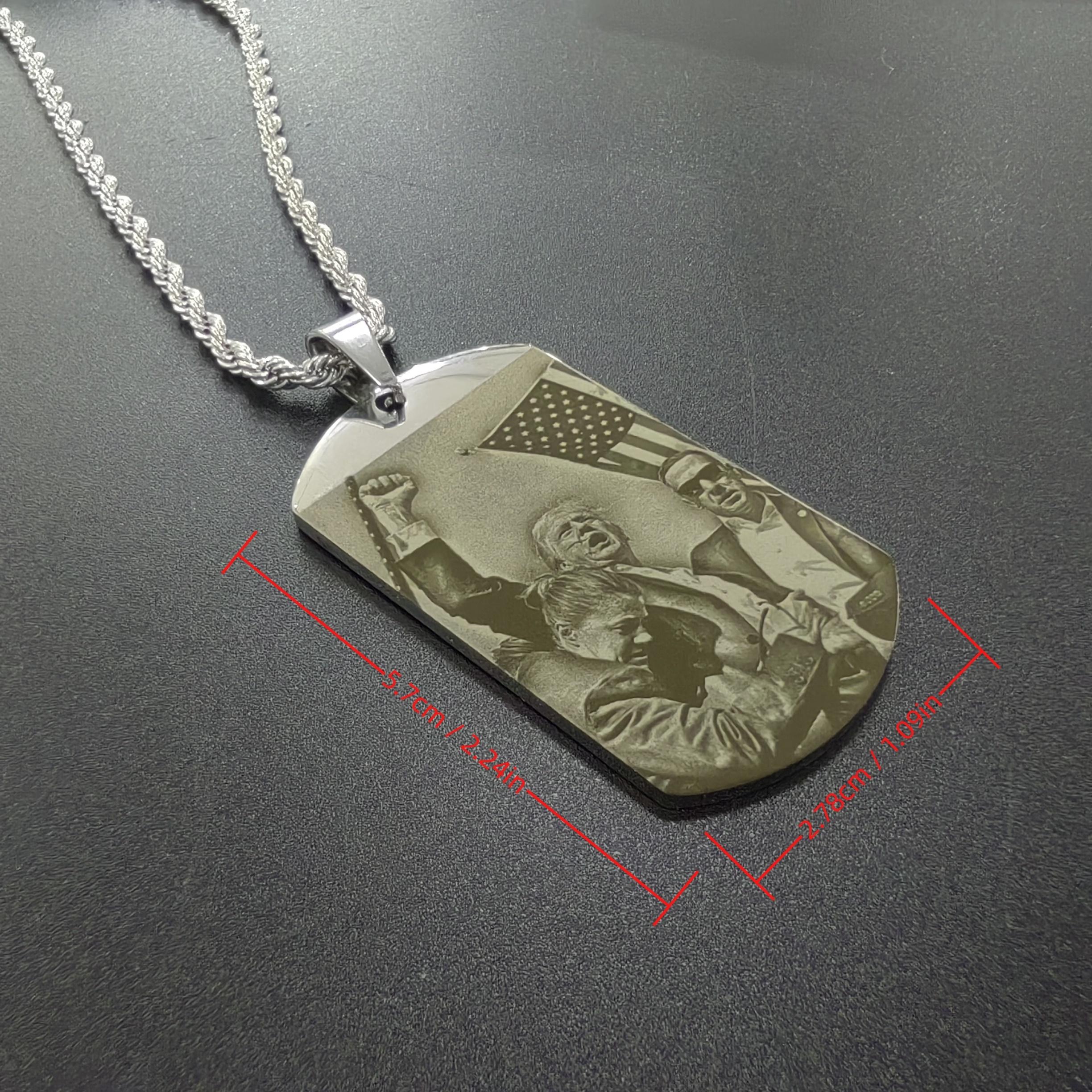 Stainless Steel Trump Campaign Military Dog Tag Pendant Necklace -, American Independence Day Theme, Glossy Finish