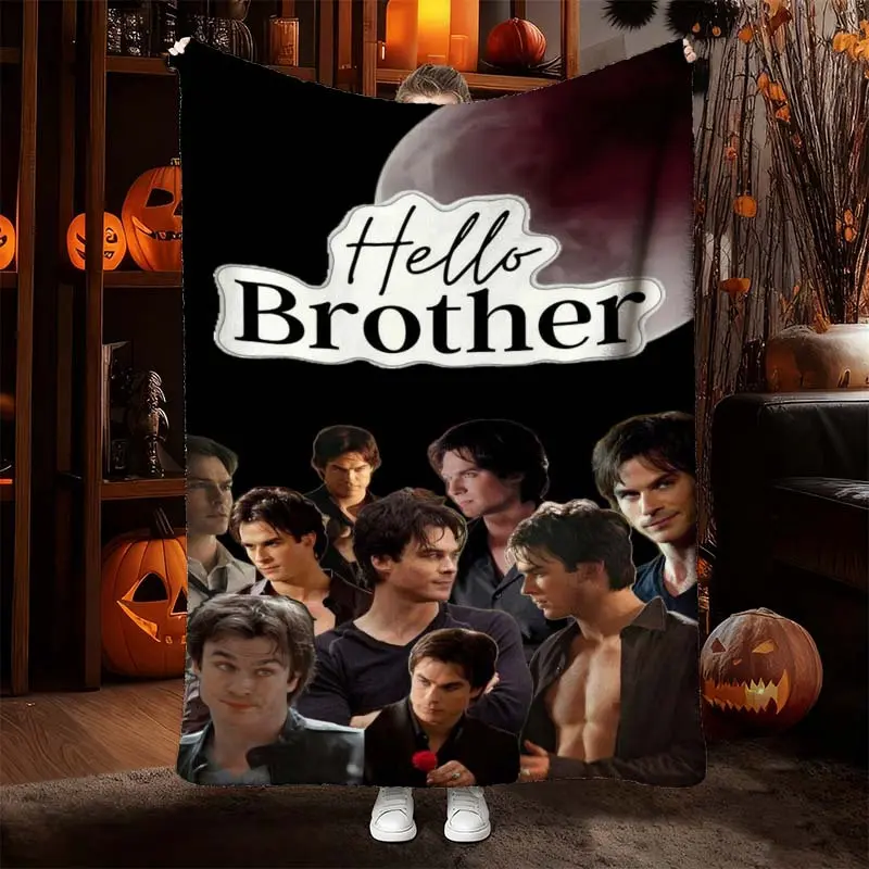 The Vampire Diaries Damon Salvatore Hello Brother Photo Collage Flannel Throw Blanket TVD Vampire Fan Warm Blanket Gift TVD Fans All Ages
