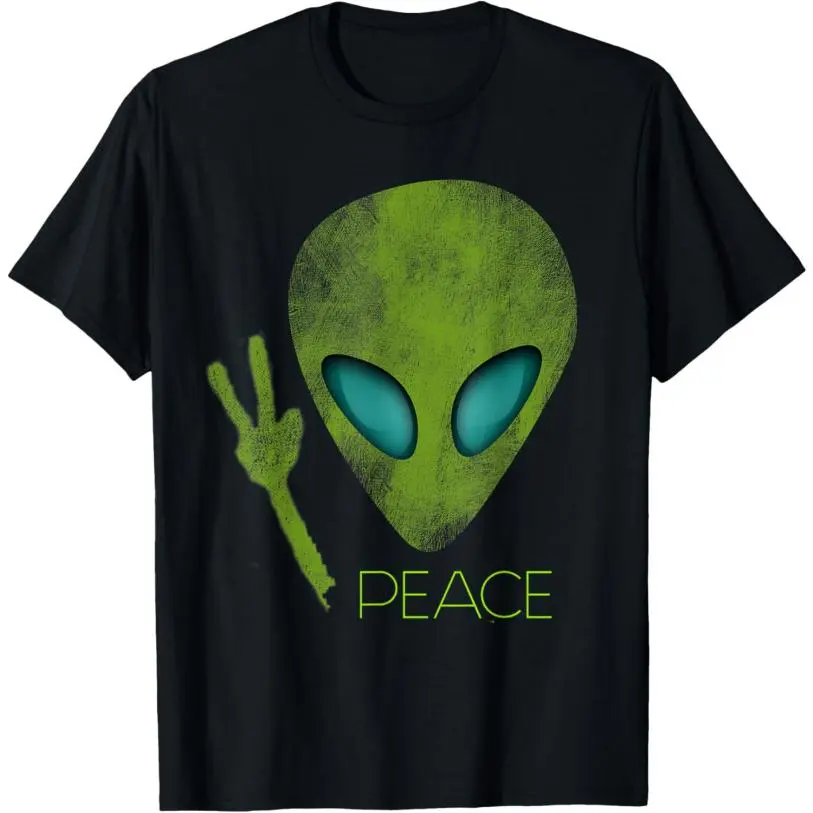 Unisex Short-Sleeve Classic Casual T-Shirt - Alien Peace Themed, Cute Funny UFO Lover Birthday Gift Clothes, Small Garment (Sports & Outdoor Sports Top), Shortsleeve, Tshirt, Streetwear, Peace Sign, Digital Print, Round Neck, Alien Theme, Graphic Print, C