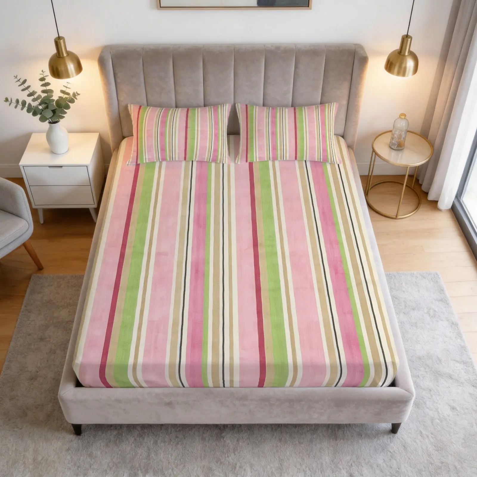 Ins Style Fresh Striped Printed Pattern Bed Sheet Set, Decorative Bedding Set, 1 Bed Sheet With 2 Pillowcases (Excluding Pillow Core), Suitable For Teenagers And Adults, Suitable For Bedroom Decoration And Gifts, Bedsheet Sets
