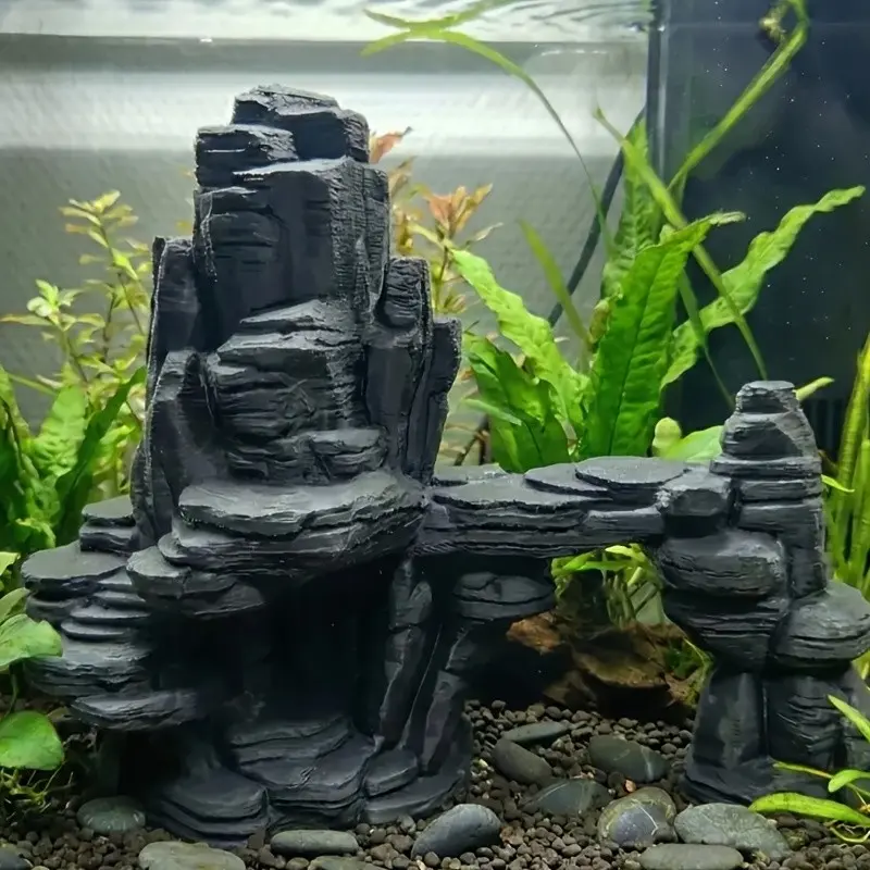 Realistic Slate Bridge Aquarium Decor, Multi-Layer Rock Structure with Hollow Cave, Suitable for Freshwater Fish Tanks and Reptile Enclosures