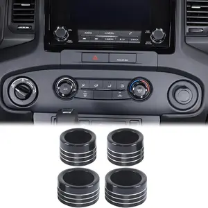 Car Center Console Air Conditioner Volume Knob Button Trim Cover Compatible with Nissan Frontier 2022-2025 Car A/C Switch Button Circle Ring Radio Volume Knob Protection Accessories(Not fit Pro-4x)