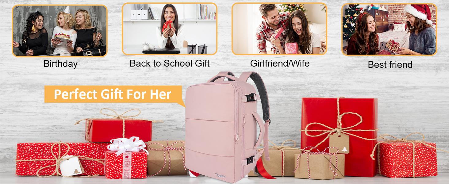 Women's Travel Backpack, Carry-On Backpack with USB Charging Port and Shoe Pocket, TSA Approved 15.6inch Laptop Backpack for Flight, College Nurse Bag Casual Backpack, Suitable for Weekend Business Hiking Trips, Pink