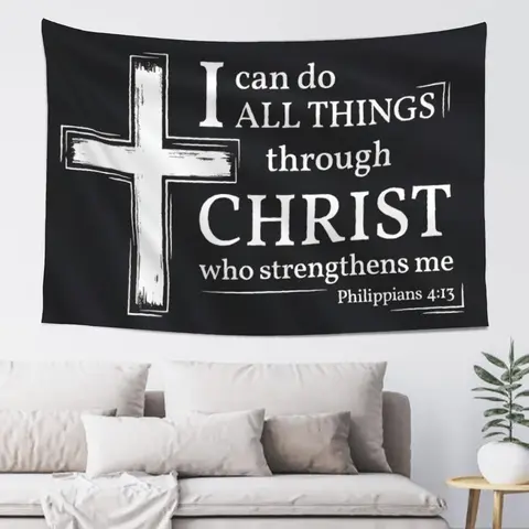 Philippians 4:13 Religious Symbol Fabric Tapestry, 3x5 Ft (60x40 in) Christian Inspirational Bible Verse Wall Banner with "I Can Do All Things Through Christ" Print, Indoor/Outdoor Bedroom Decor Gift